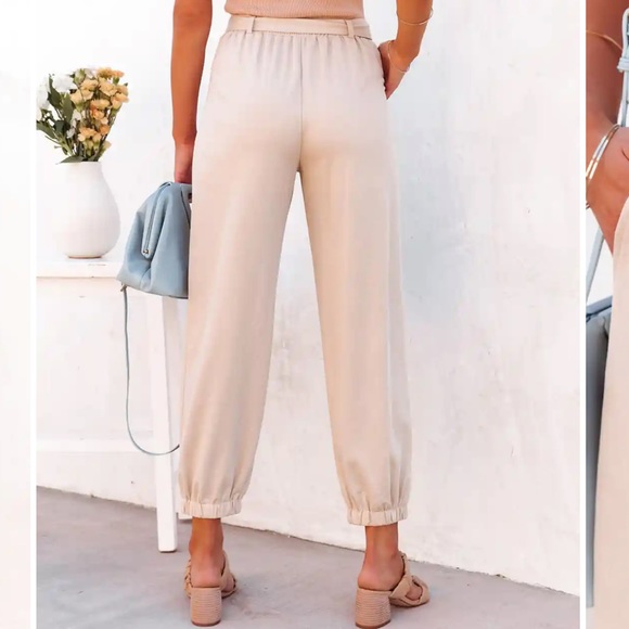 New POCKETED BELTED TROUSERS - CHAMPAGNE - Picture 4 of 5